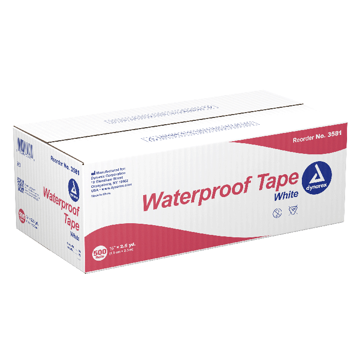 Dynarex Waterproof Adhesive Tape, 1/2" x 2.5 yd, Bulk/500/cs