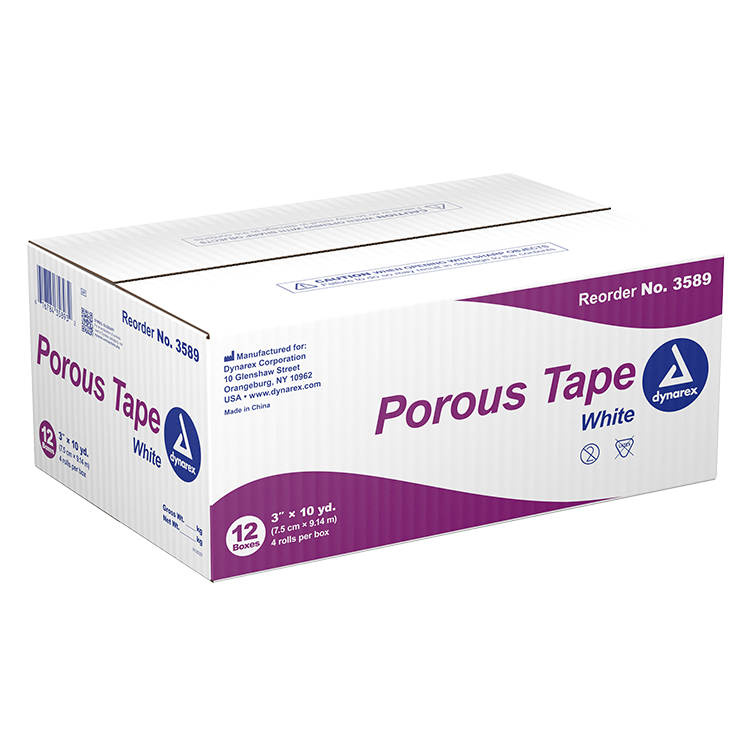 Dynarex Porous Tape, 3" x 10 yd, 12/4/cs