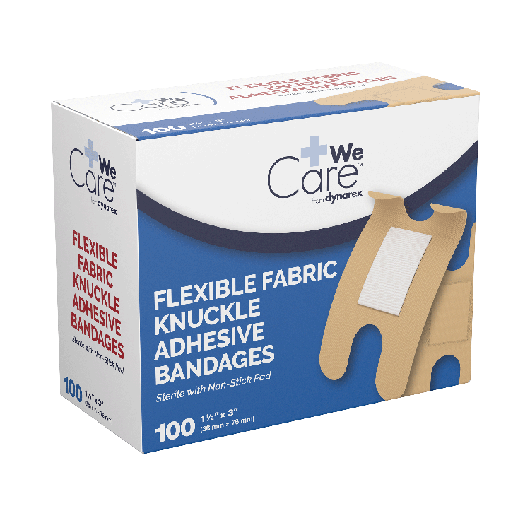 Dynarex Adhesive Fabric Bandages Knuckle - Sterile, 1 1/2" x 3", 24/100/cs