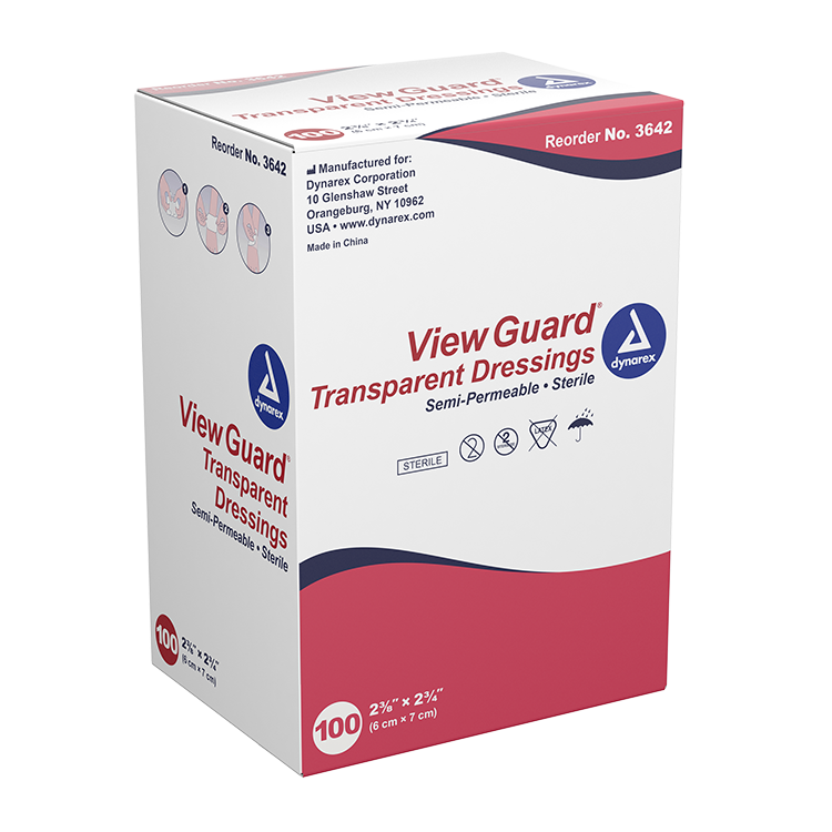 Dynarex View Guard Transparent Dressings - Sterile, 2 3/8" x 2 3/4", 4/100/cs