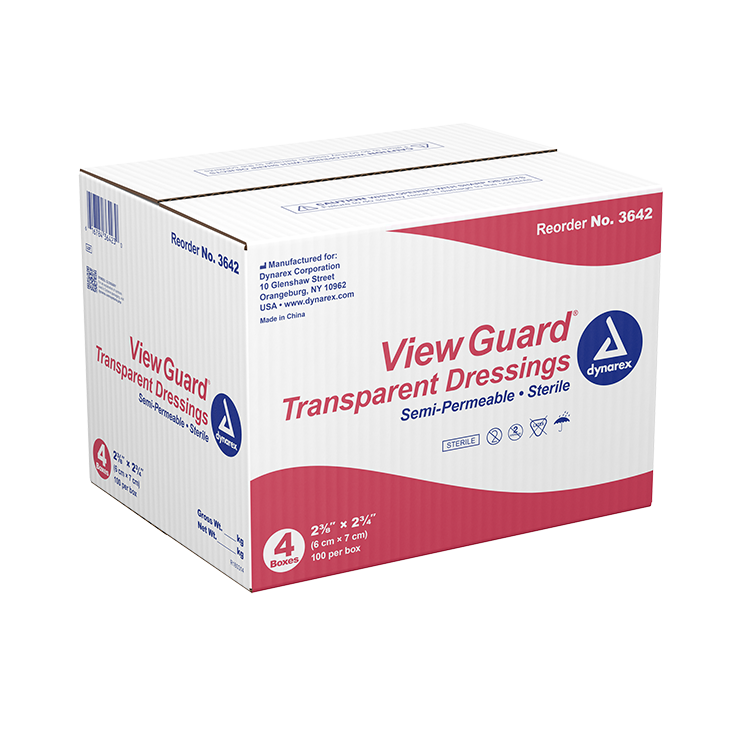 Dynarex View Guard Transparent Dressings - Sterile, 2 3/8" x 2 3/4", 4/100/cs