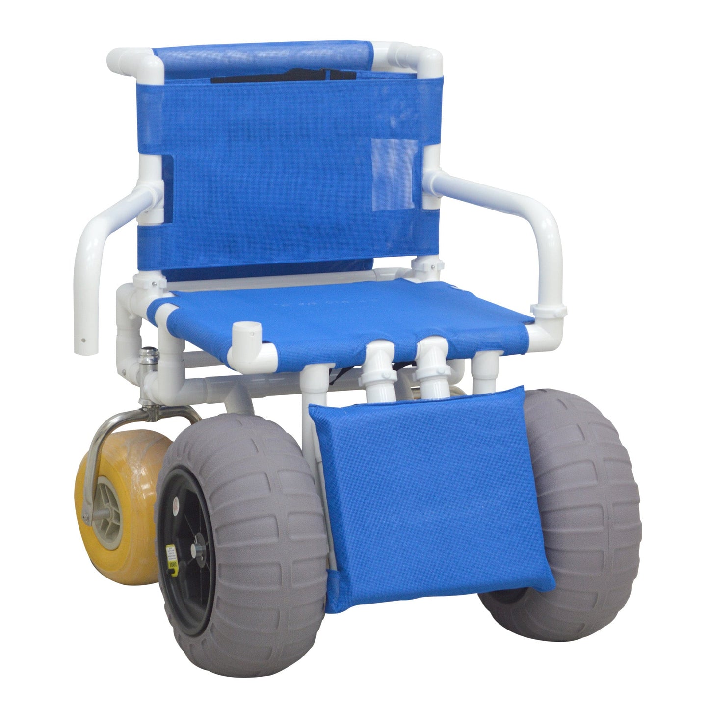 MJM International 722-ATC-ELR-YW-GRW-KD All Terrain Beach Wheelchair Heavy Duty Wheels Non-Corrosive Plastic Bearings, 2 Swivel And 2 Rigid Wheels, Padded Cushion Seat, User-Friendly Elevating Leg Rest