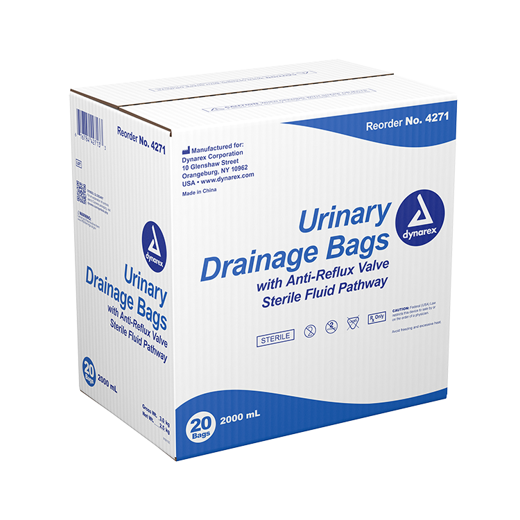 Dynarex 2000mL Urinary Drainage Bags  - 20 Count - Sterile Individually Packed