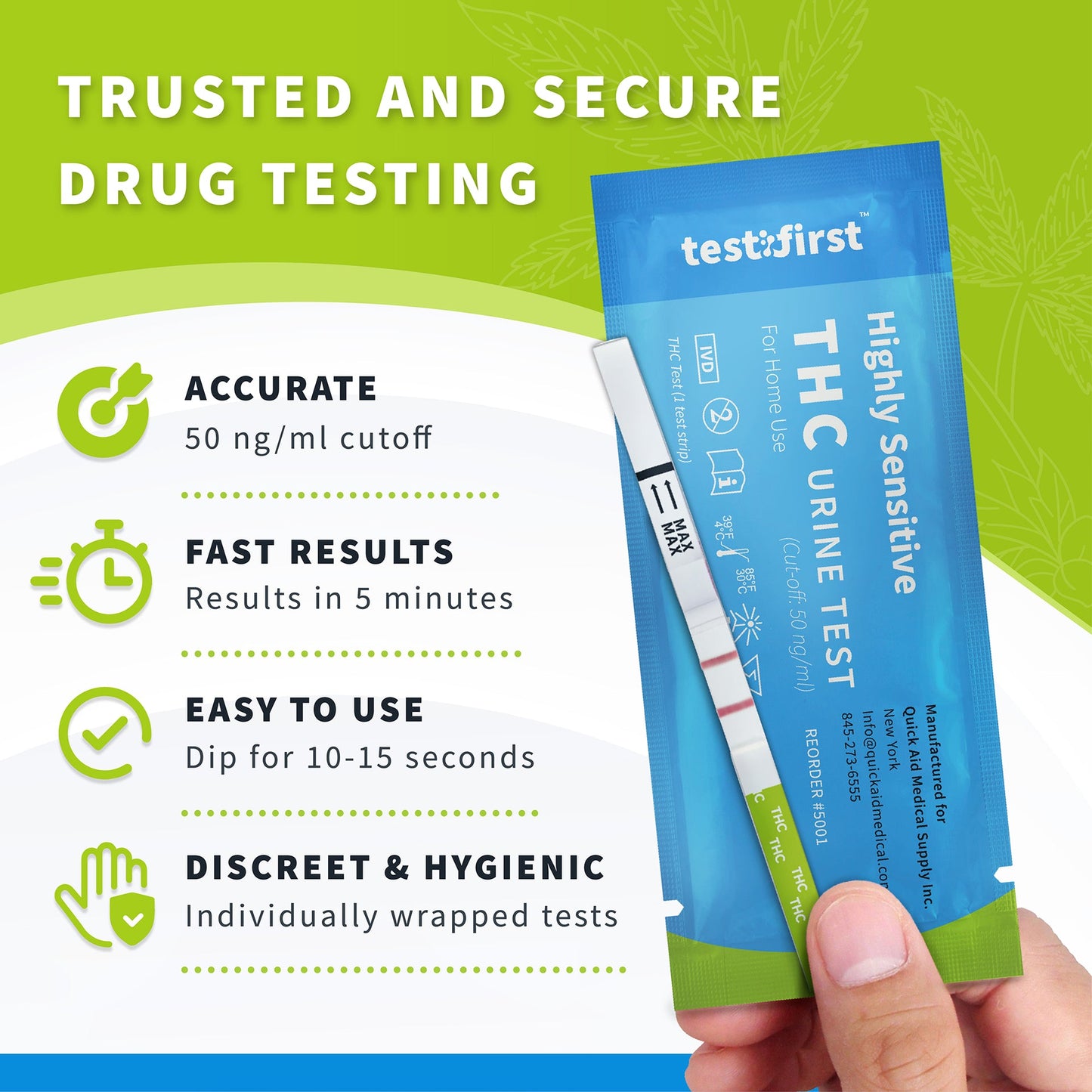 THC Tests for Home 2500 Count, At-Home Marijuana Drug Test Kit, THC Drug Test Kit for Marijuana/Weed, THC Drug Test Urine, Easy Home Drug Test, THC Test Strips 50 ng/ml - 25/Pack 100/Box