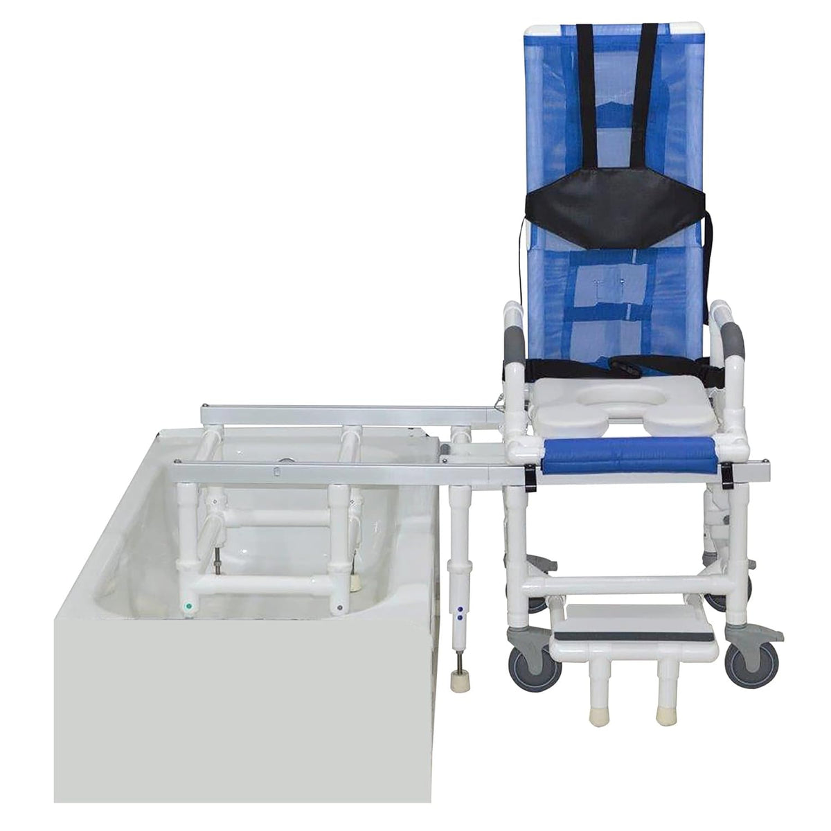Reclining Shower Transfer Chair with Open-Front Seat: Lateral Transfer Design, Adjustable Recline & Locking Casters
