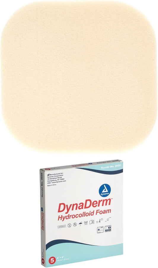 Dynarex DynaDerm - Hydrocolloid Foam, 4" x 4", 5ea/bx, 12bxs/cs (60 Count)