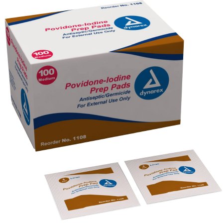 Dynarex PVP Prep Pad Dynarex 10% Strength Povidone-Iodine Individual Packet Medium NonSterile