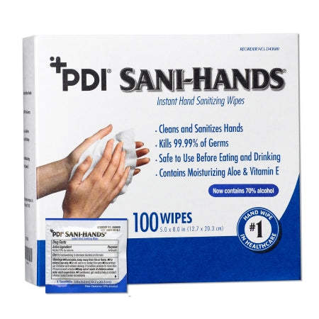 Sani-Hands Hand Sanitizing Wipe Sani-Hands 100 Count Ethyl Alcohol Wipe Individual Packet