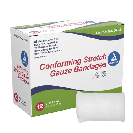 Dynarex Conforming Bandage Dynarex 2 Inch X 4-1/10 Yard 12 per Pack NonSterile Roll Shape