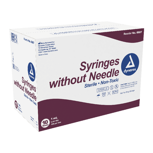Dynarex Syringe without Needle - Non Toxic - Luer Slip, 1cc - 100ea/bx, 10bxs/cs (1000 Count)