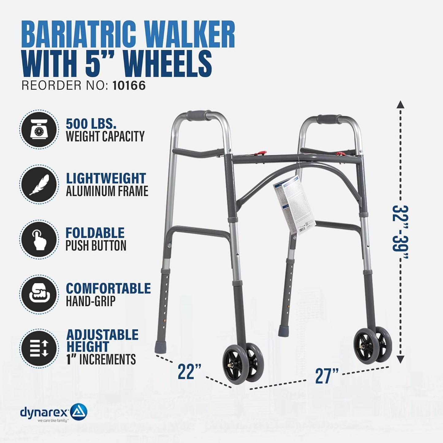 Dynarex Bariatric Walker w/ 5" Wheels