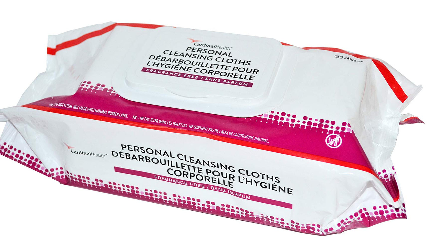Cardinal Health Personal Cleansing Wipes, Unscented — Case of 576 (6 Packs of 96)
