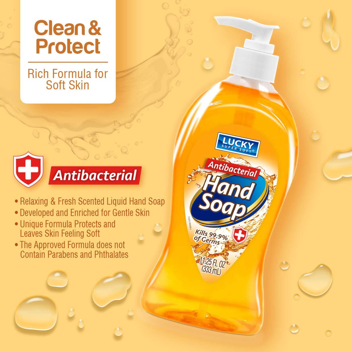 Lucky Super Soft Antibacterial Hand Soap, Cleansing Hand Wash Liquid with Pump, Value Pack, 12 bottles, 11.25 fl.oz.