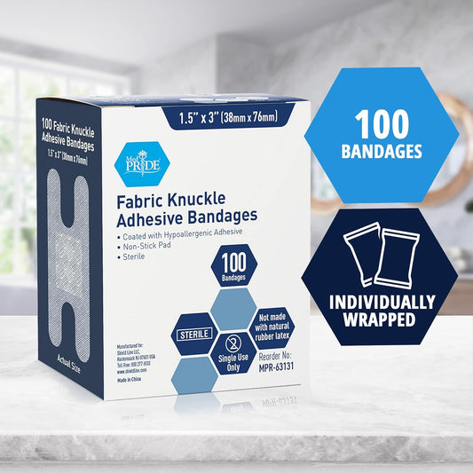 MedPride Sterile Fabric Knuckle Adhesive Bandage 1.5" x 3" - 100/Box, Case of 24 (2400 Count)
