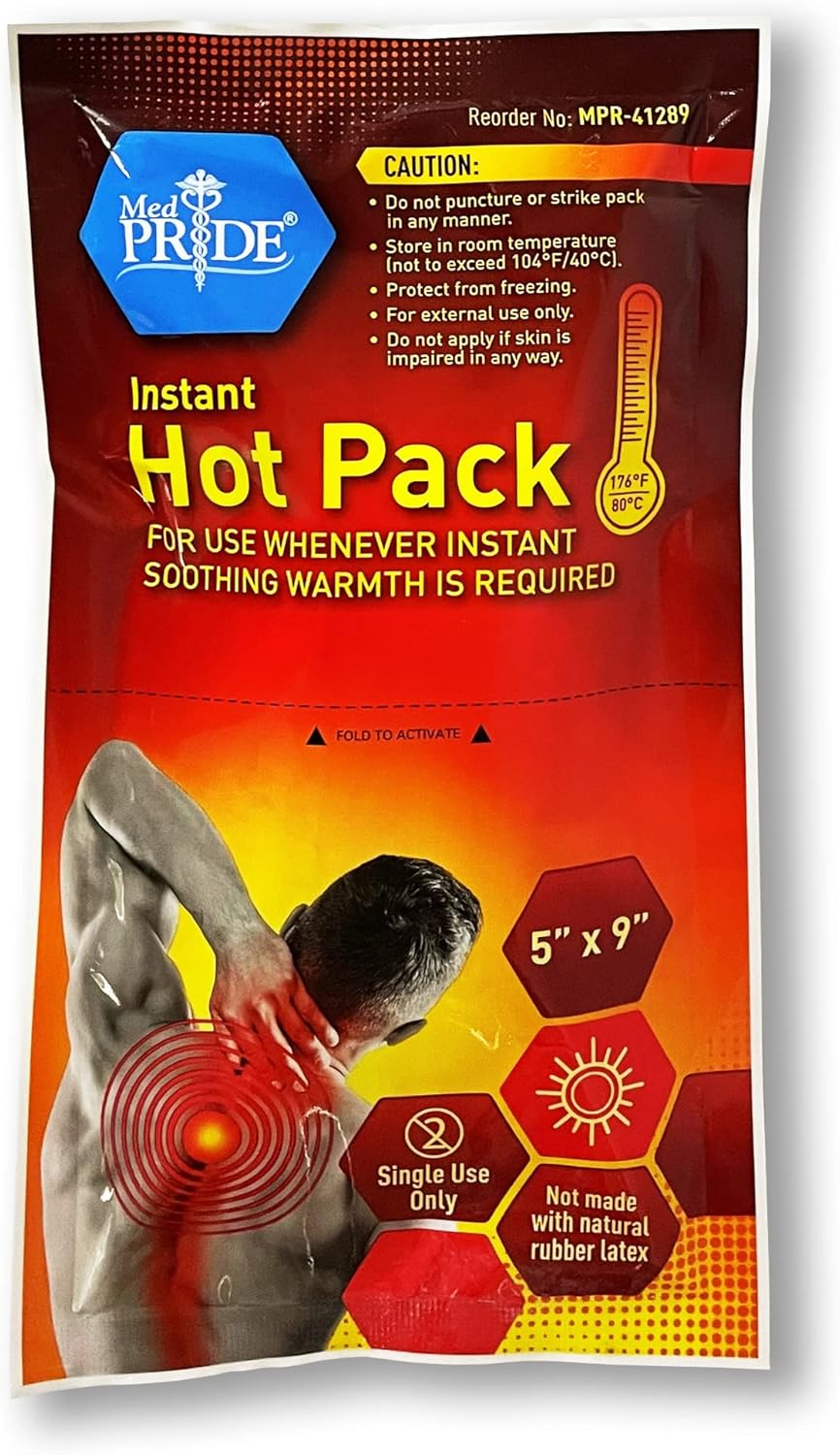 MedPride Instant Hot Packs Disposable Warm Compress Heating Pads - 5" x 9" - 24/cs.