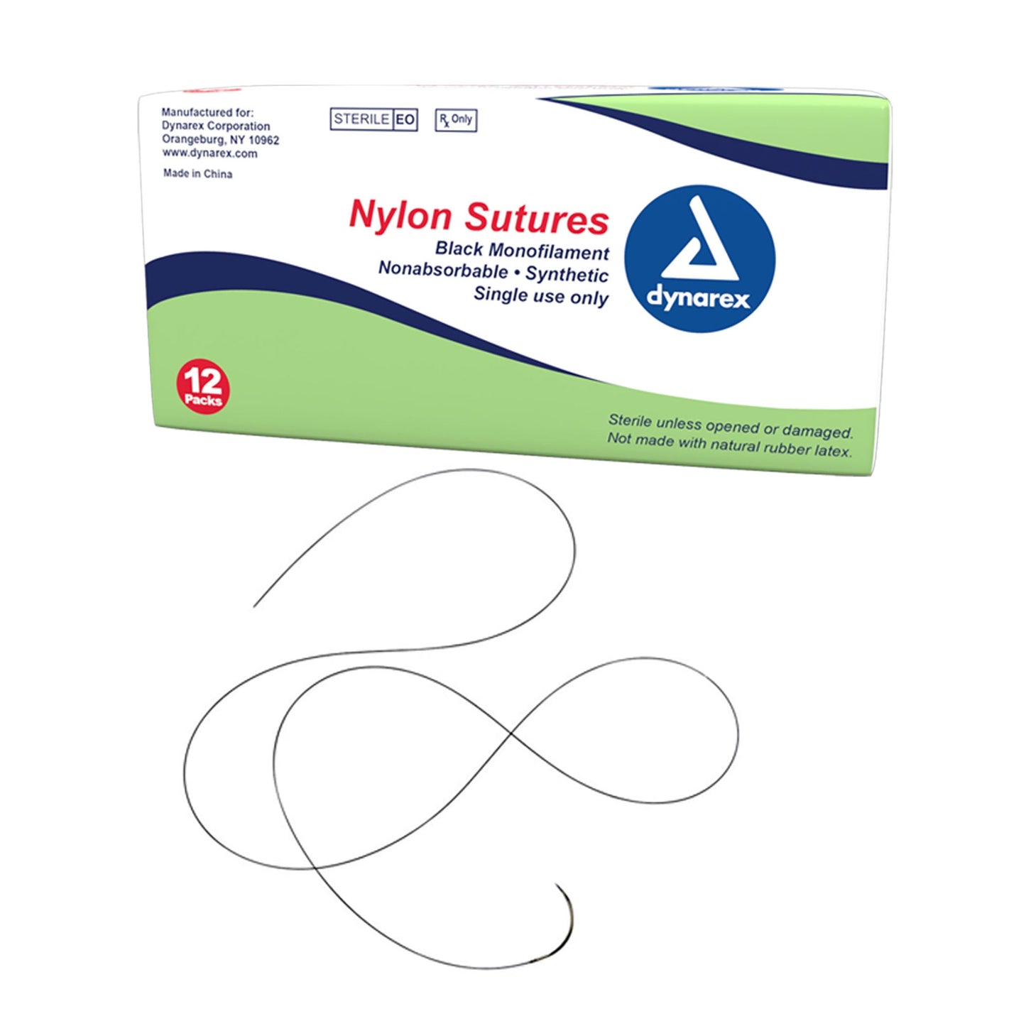 Dynarex Nylon Sutures-Non Absorbable - Synthetic (12 Count)