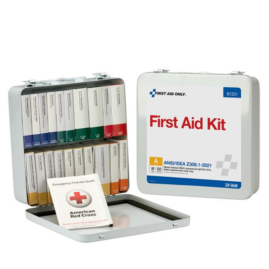 First Aid Only 50 Person ANSI A 24 Unit Metal First Aid Kit, ANSI 2021 Compliant