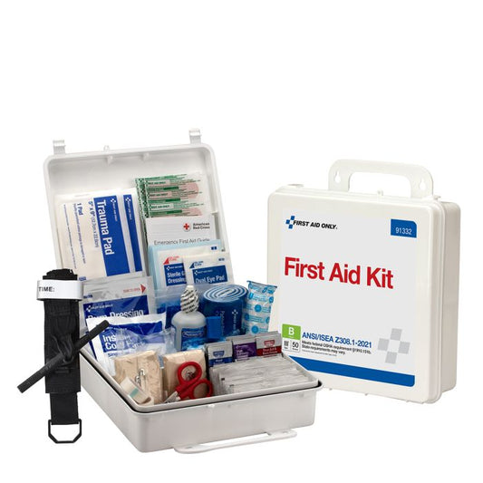 First Aid Only 50 Person ANSI B Plastic First Aid Kit, ANSI 2021 Compliant