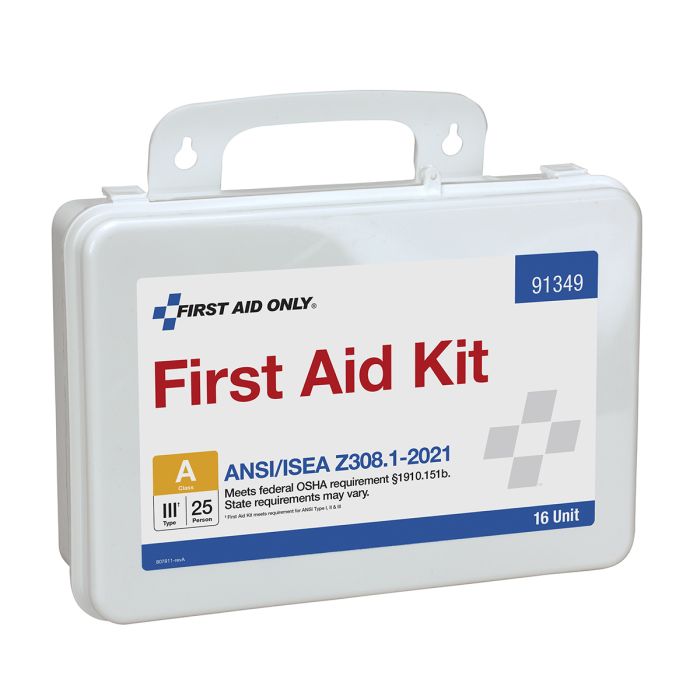 First Aid Only 25 Person ANSI A 16 Unit Plastic First Aid Kit, ANSI 2021 Compliant
