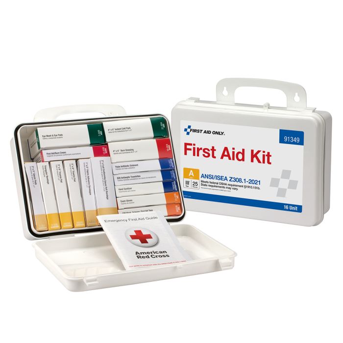 First Aid Only 25 Person ANSI A 16 Unit Plastic First Aid Kit, ANSI 2021 Compliant