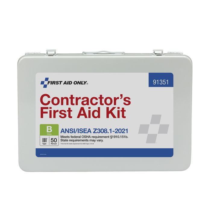 First Aid Only 50 Person ANSI B Contractor Metal First Aid Kit, ANSI 2021 Compliant