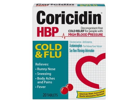 Coricidin® HBP Cold & Flu Cold and Cough Relief Coricidin® HBP Cold & Flu 325 mg - 2 mg Strength Tablet 20 per Box