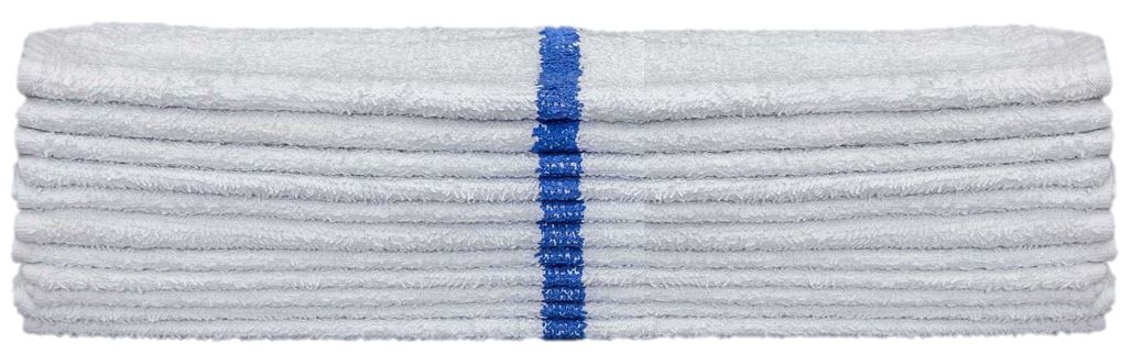 KSE bar mops, 100% cotton, white with blue center stripe, stack of 12