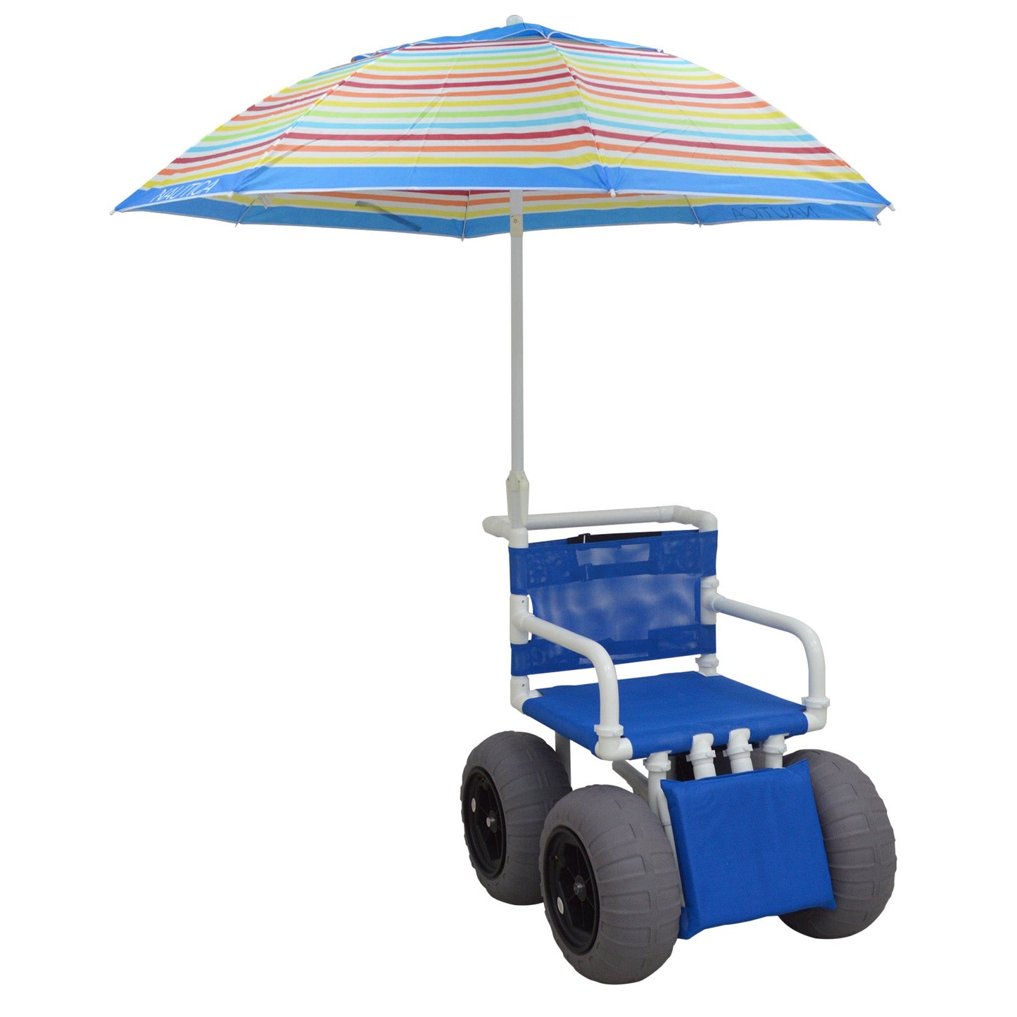 MJM International 722-ATC-ELR-YLW-GRYW-UMB-KD All Terrain Beach Wheelchair with Umbrella Heavy Duty Wheels Non-Corrosive Plastic Bearings, 2 Swivel And 2 Rigid Wheels, Padded Cushion Seat, User-Friendly Elevating Leg Rest