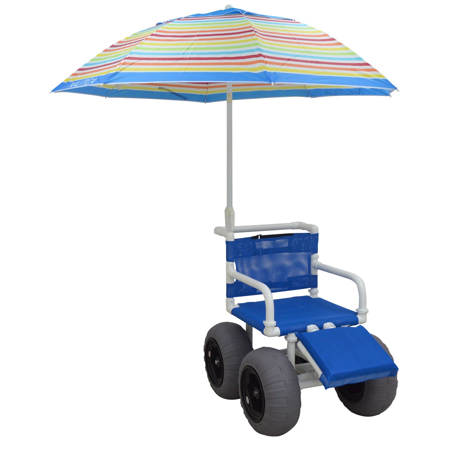 MJM International 722-ATC-ELR-YLW-GRYW-UMB-KD All Terrain Beach Wheelchair with Umbrella Heavy Duty Wheels Non-Corrosive Plastic Bearings, 2 Swivel And 2 Rigid Wheels, Padded Cushion Seat, User-Friendly Elevating Leg Rest