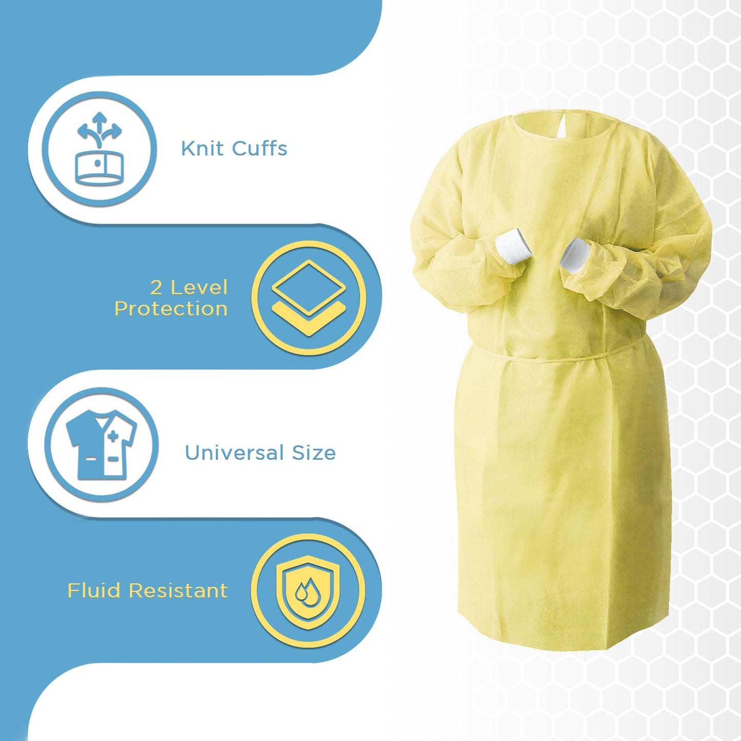 Pallet Disposable Isolation Gowns with Knit Cuffs - 30 Cases (3,000 Gowns) Universal Size Level 2 SMS - Yellow