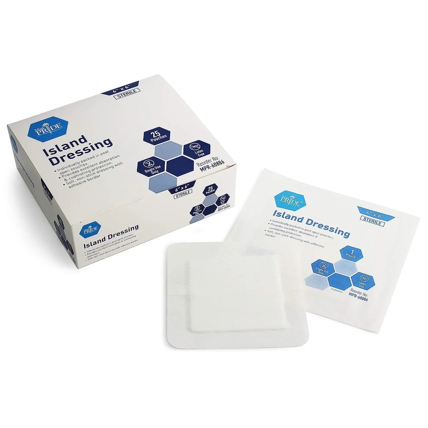 Medpride Bordered Gauze Island Dressing for Wounds First Aid Kit Supplies, 6”x6” 25-Pack, Case of of 6 (150 Count)