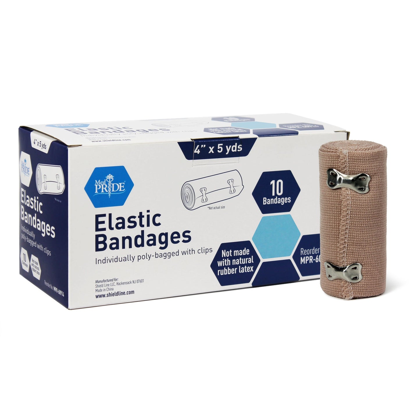 MedPride Non-Sterile Elastic Bandage with Clips - 4" - 10/Box, Case 5 (50 Count)
