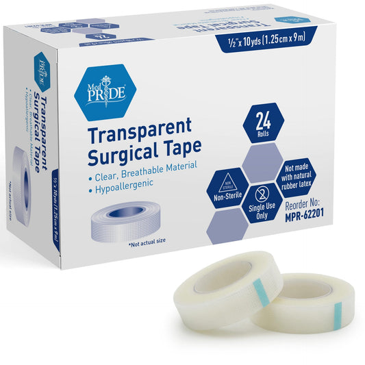 MedPride Clear Surgical Tape, 1/2" x 10 yds - 24/Box, Case of 12 (288 Count)