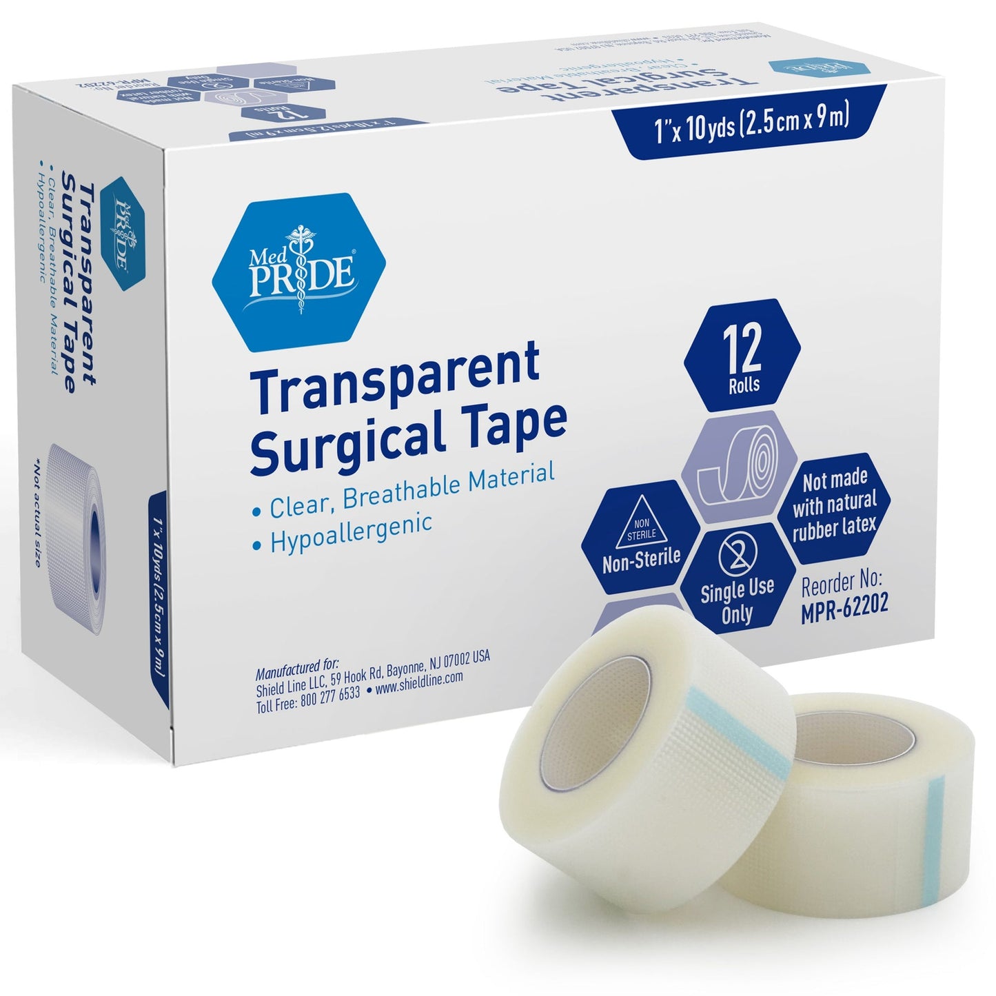 MedPride Clear Surgical Tape, 1" x 10 yds - 12/Box, Case of 12 (144 Count