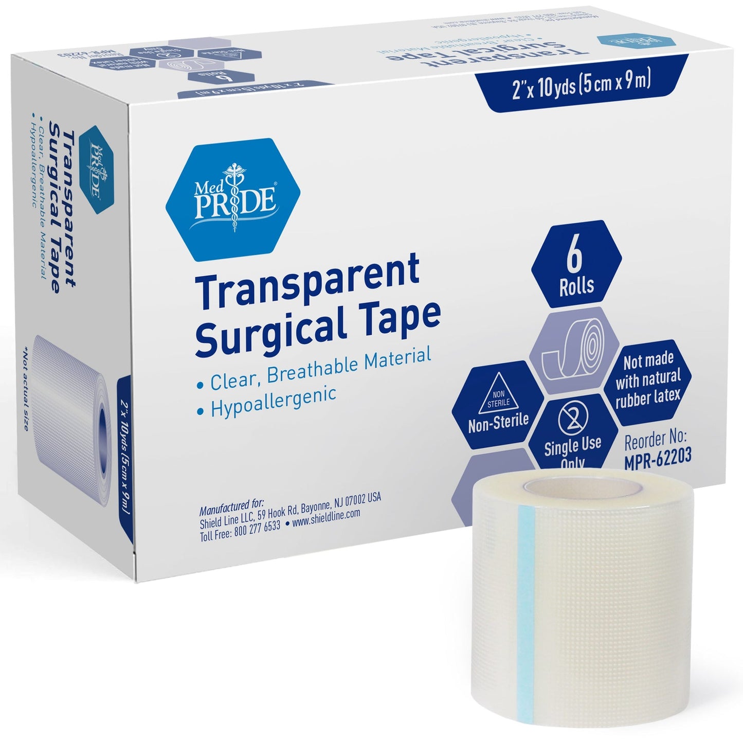 MedPride Clear Surgical Tape, 2" x 10 yds - 6/Box, Case of 12 (72 Count)
