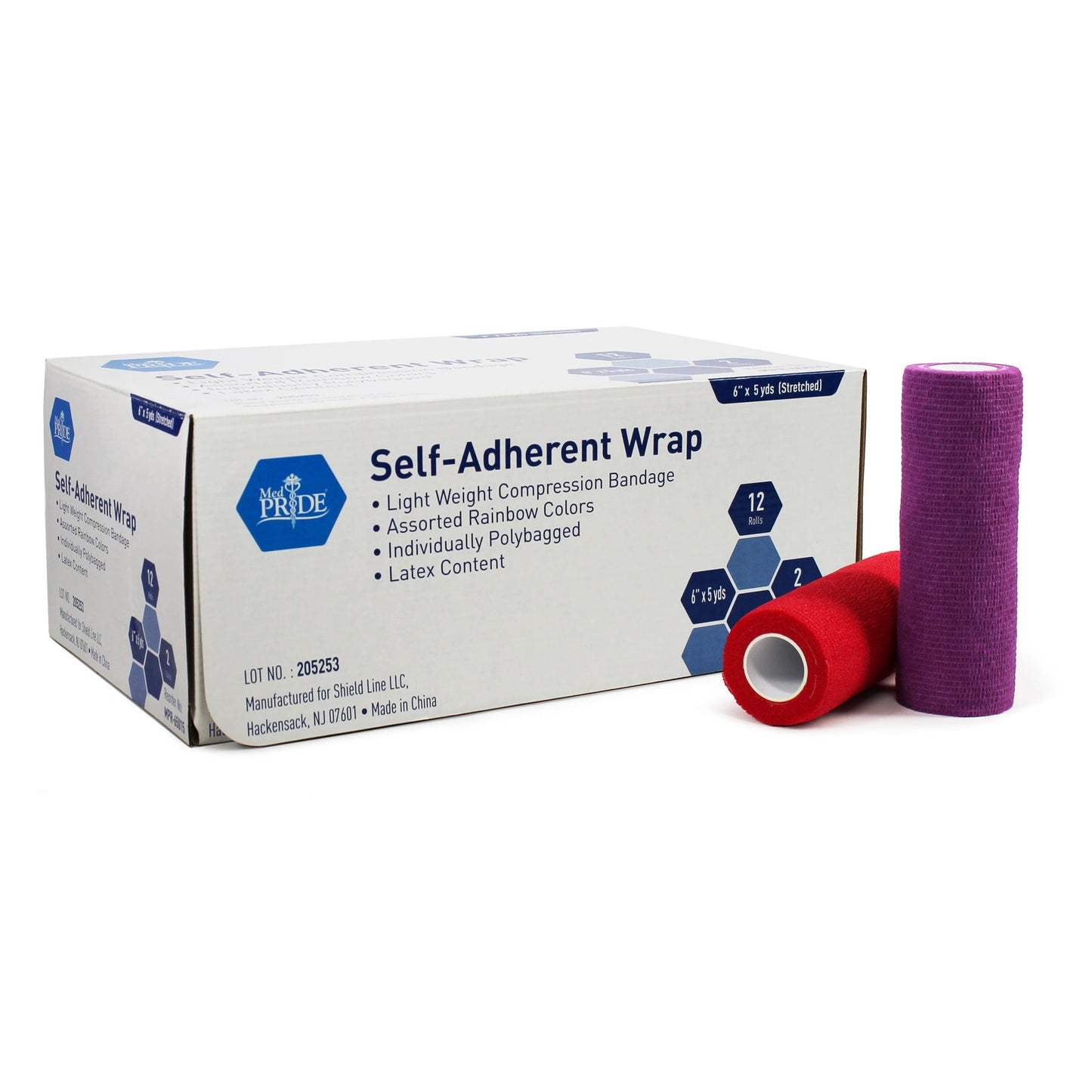 Medpride Self-Adherent Wrap, 6"x5" yds. - Rainbow - Latex Free, 2 colors/Box, Case of 12 (24 Count)