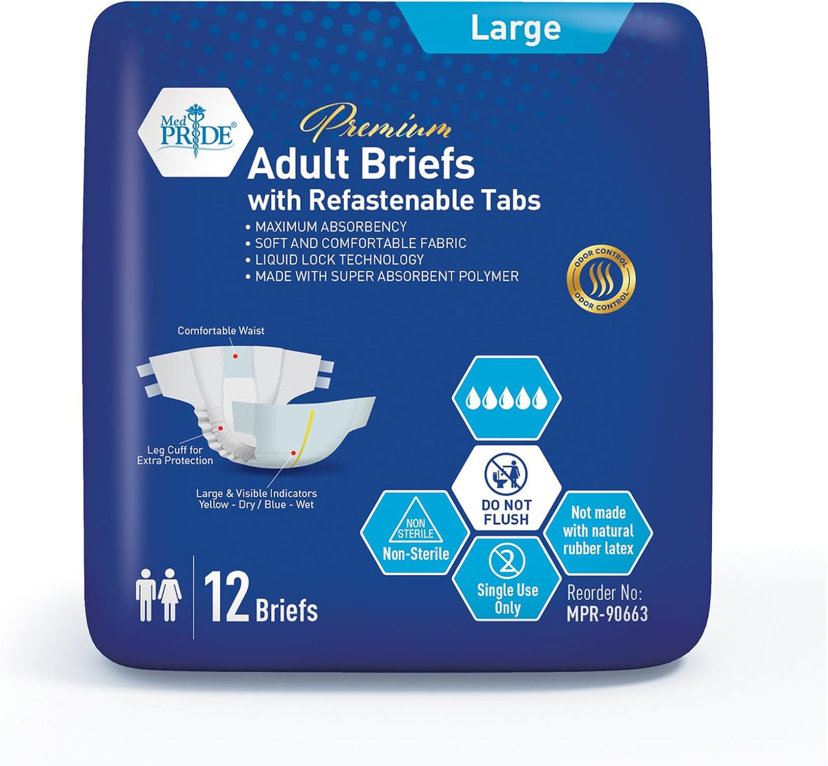 MedPride Adult Briefs with Refastenable Tabs, Maximum Absorbency – Case