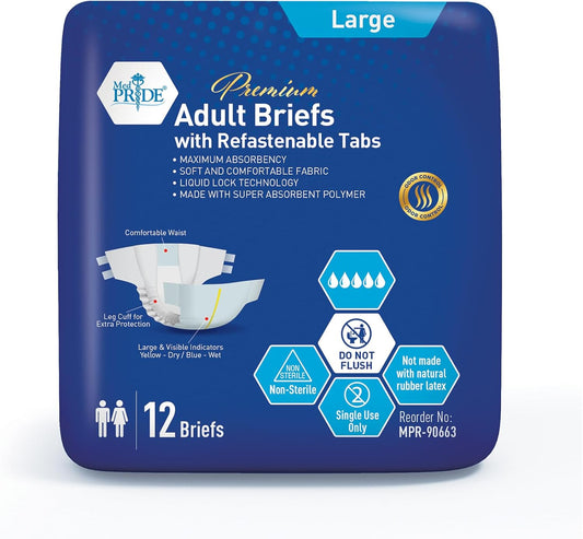 MedPride Adult Briefs with Refastenable Tabs, Maximum Absorbency – Case