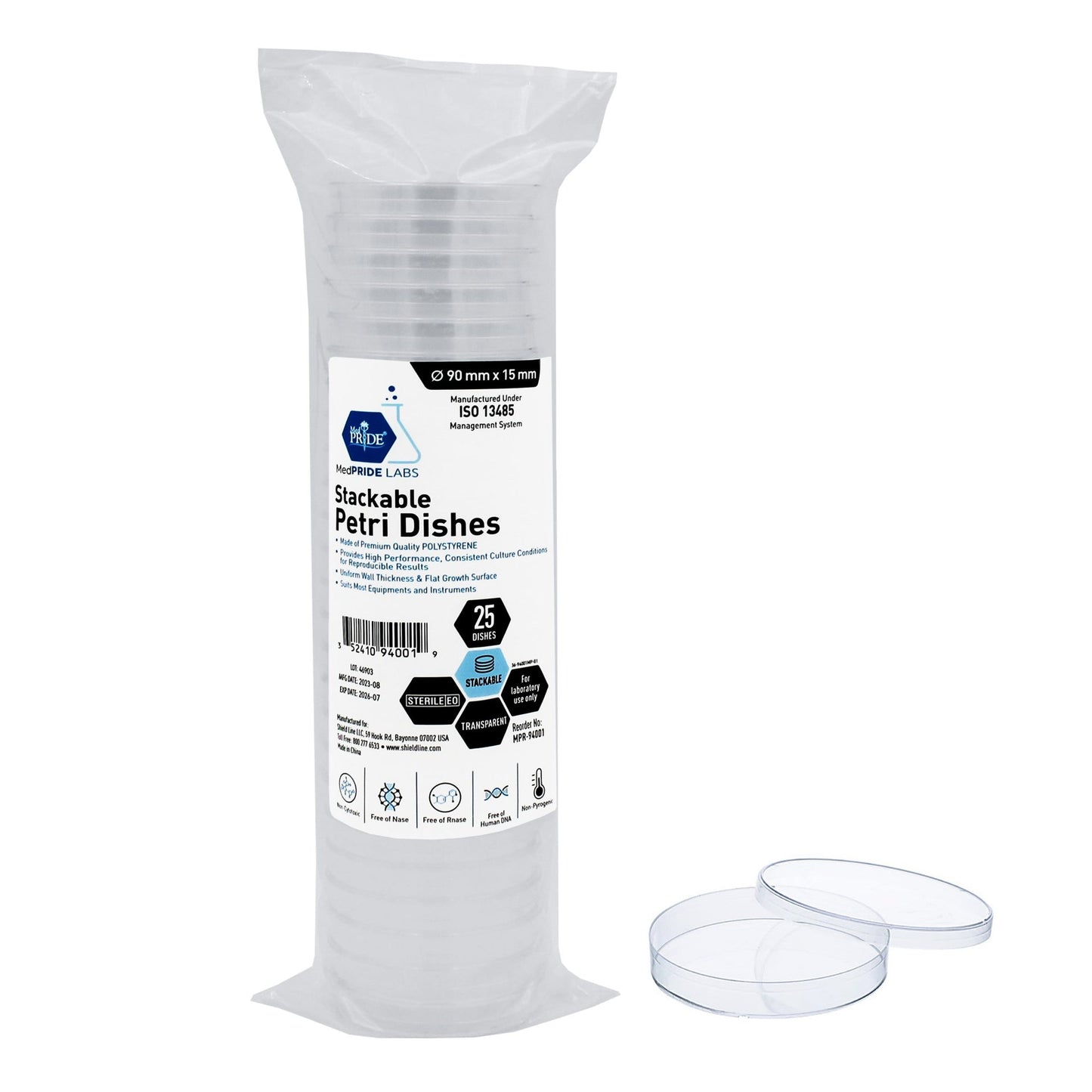 MedPride Stackable Petri Dishes with Lids, Sterile 90mmx15mm -  20 Pack of 25 (500 Count)