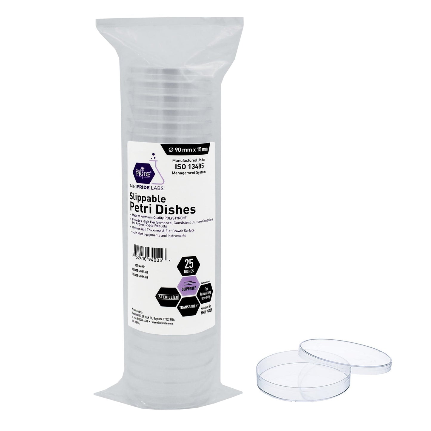 MedPride Slippable Petri Dishes with Lids, Sterile 90mmx15mm -  20 Pack of 25 (500 Count)