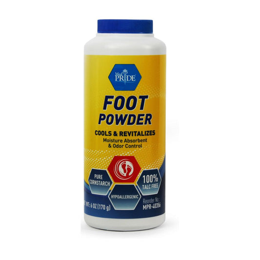 MedPride Cooling Foot Powder Talc Free Odor Absorber Shoe Deodorizer, 6 Oz w/seal - 36/cs.