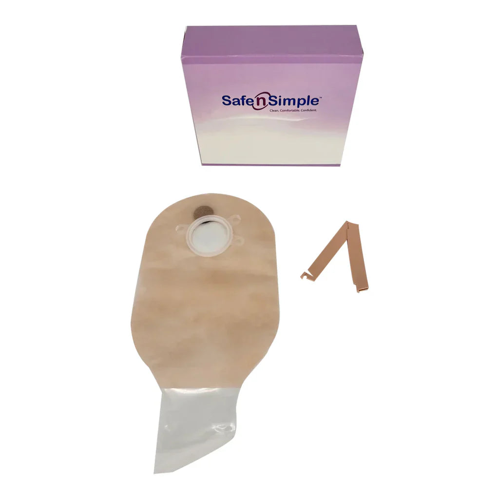 Safe N Simple 12" Drainable 2-PIece Pouch Transparent with Filter, Flange with Belt Tabs and One Curved Tail Closure (80 Count)
