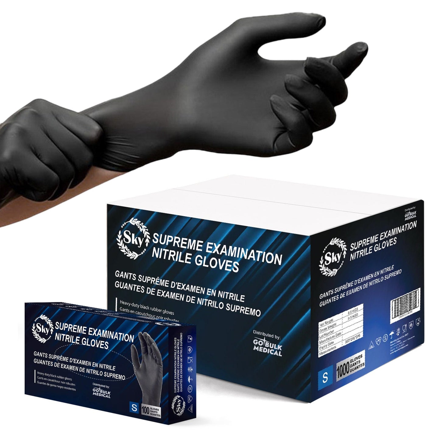 Sky Black Nitrile Exam Gloves - Case of 1000, 5 mil Thick, Powder-Free, Non-Sterile, Heavy Duty Disposable Gloves