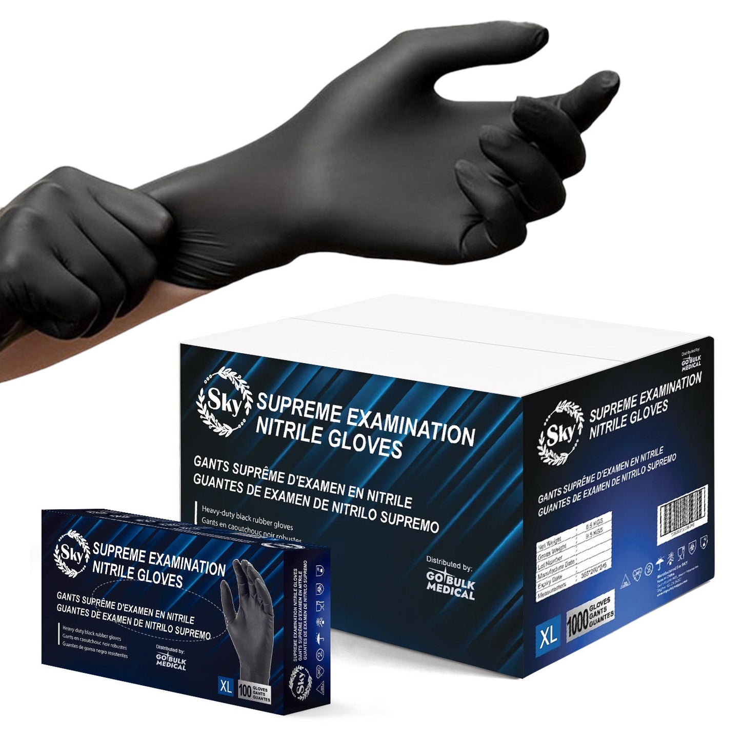 Sky Black Nitrile Exam Gloves - Case of 1000, 5 mil Thick, Powder-Free, Non-Sterile, Heavy Duty Disposable Gloves