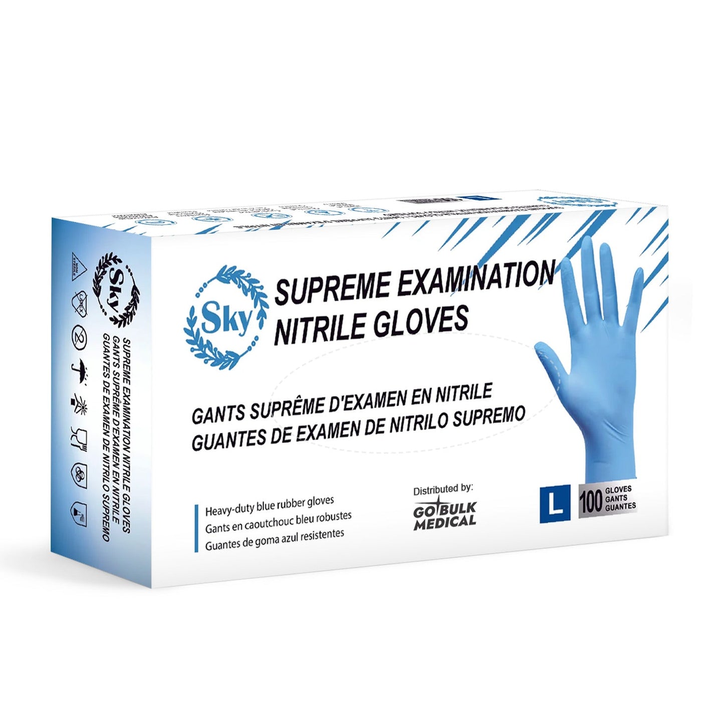 Sky Nitrile Exam Gloves Case of 1000 4 mil Thick Powder-Free Heavy Duty Disposable Blue Gloves
