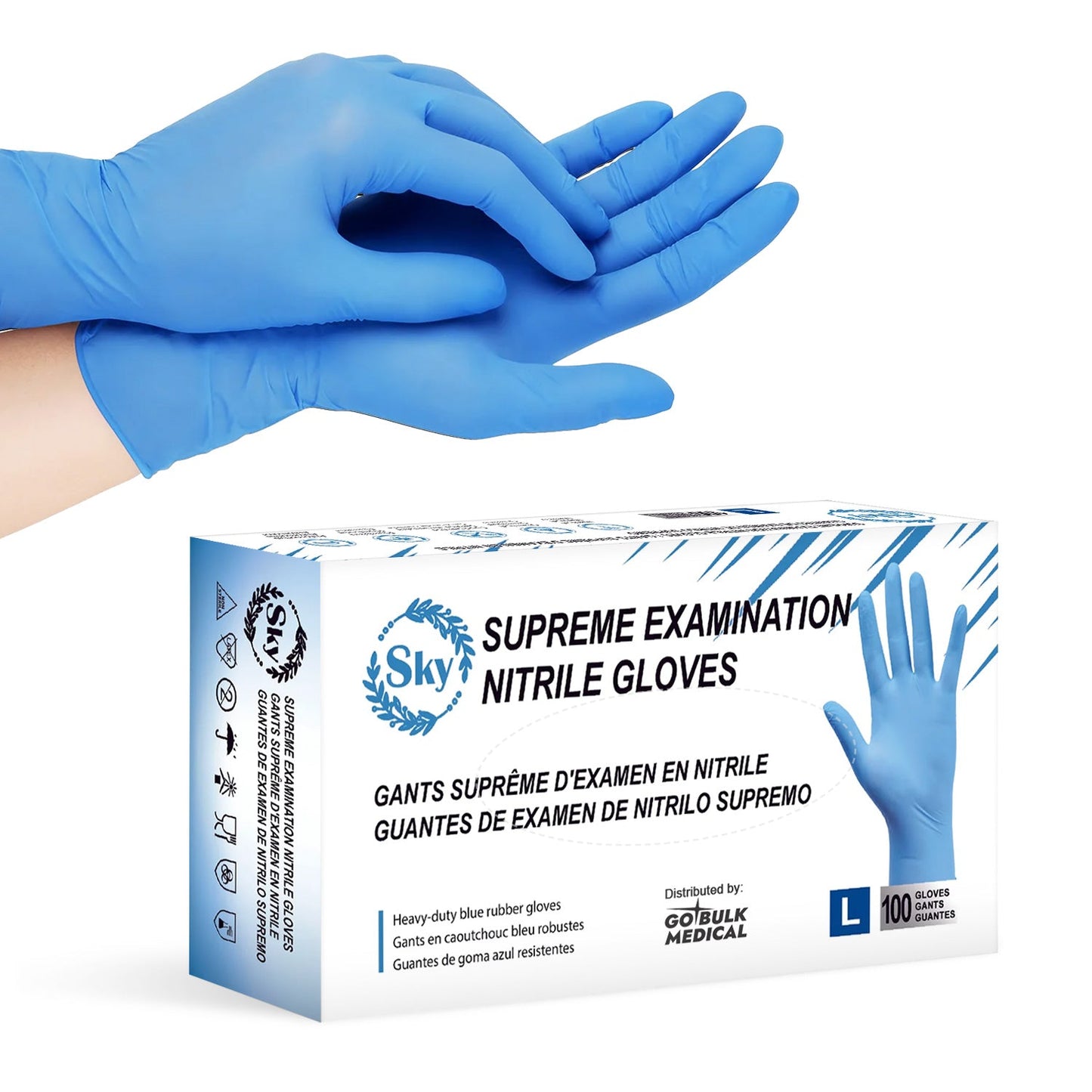 Sky Pallet Nitrile Exam Gloves of 100 Cases(100,000 Gloves) 4 mil Thick Powder-Free Heavy Duty Disposable Blue Gloves