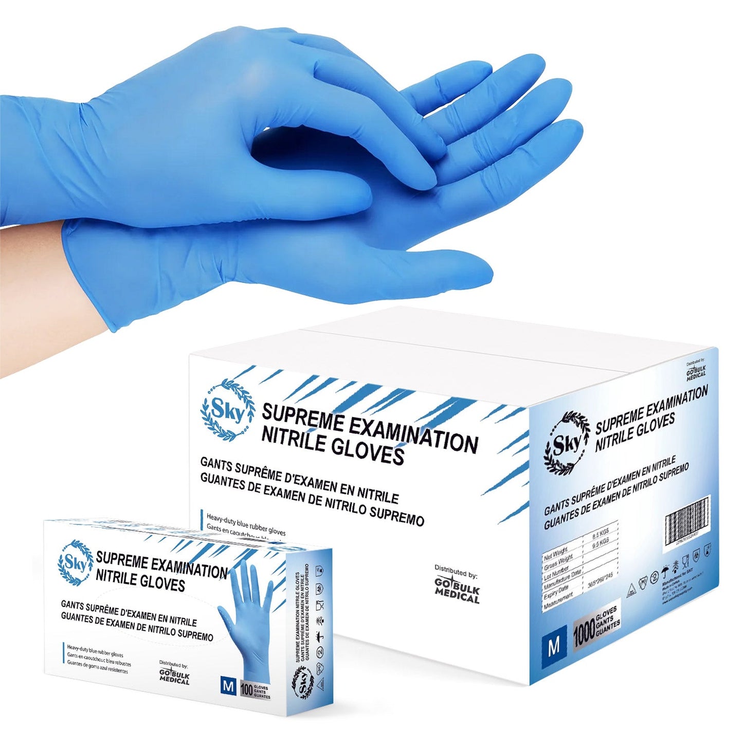 Sky Nitrile Exam Gloves Case of 1000 4 mil Thick Powder-Free Heavy Duty Disposable Blue Gloves