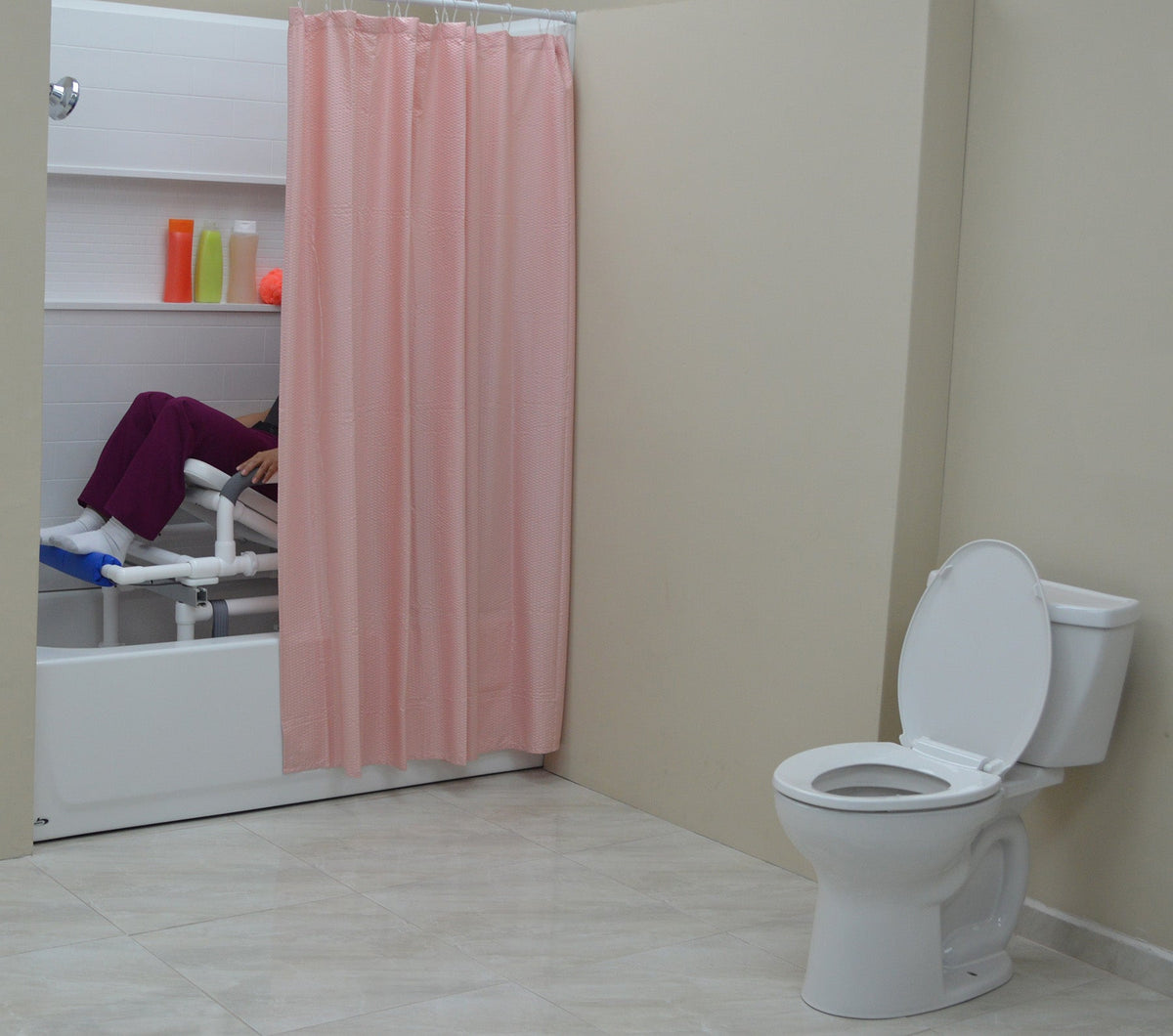 Reclining Shower Transfer Chair with Open-Front Seat: Lateral Transfer Design, Adjustable Recline & Locking Casters