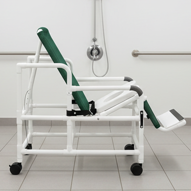MJM International 193-TIS Tilt "N" Space Shower Chair With Open Front Soft Seat, Buckle Safety Belt, Double Drop Arms, 250 Lbs Weight Capacity