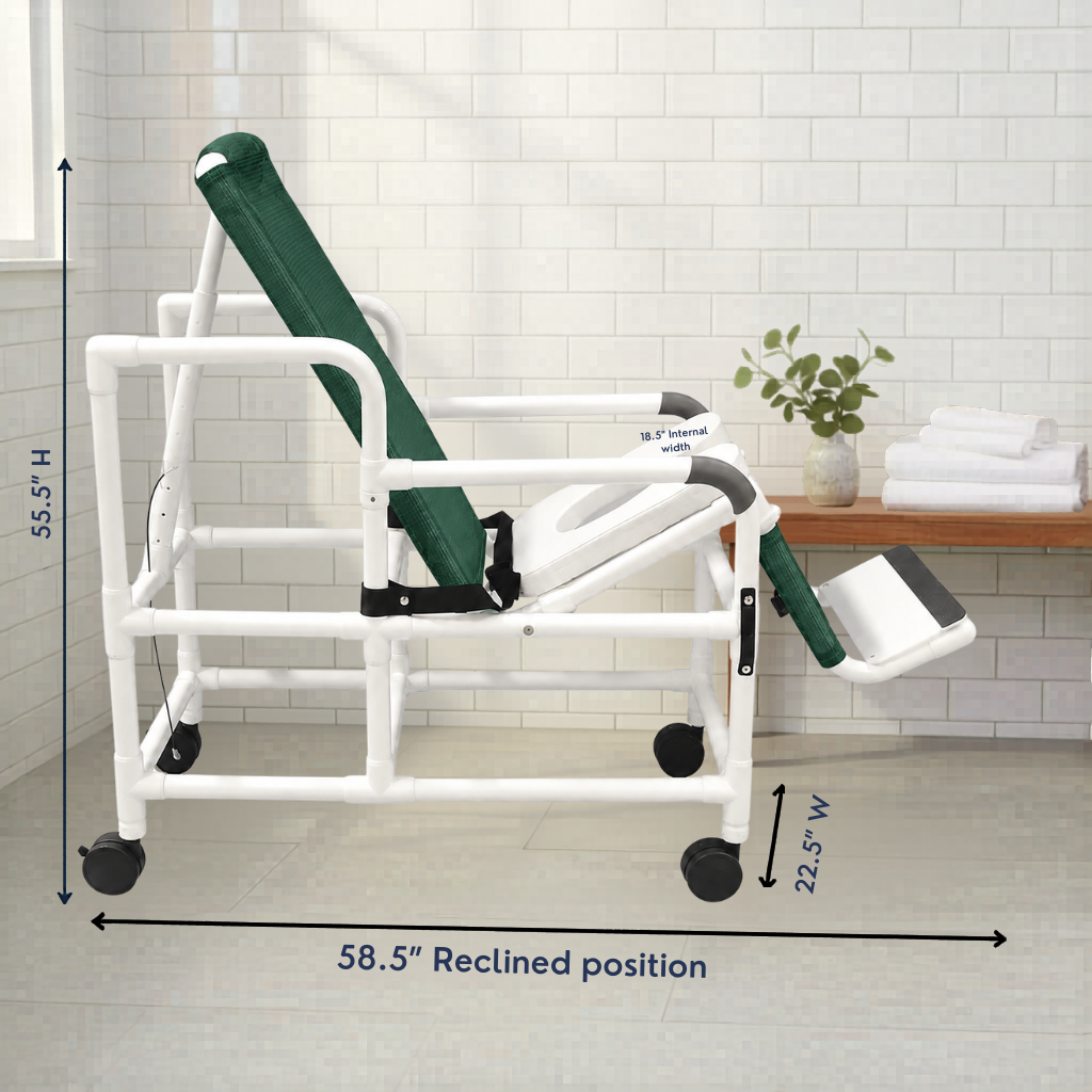 MJM International 193-TIS Tilt "N" Space Shower Chair With Open Front Soft Seat, Buckle Safety Belt, Double Drop Arms, 250 Lbs Weight Capacity